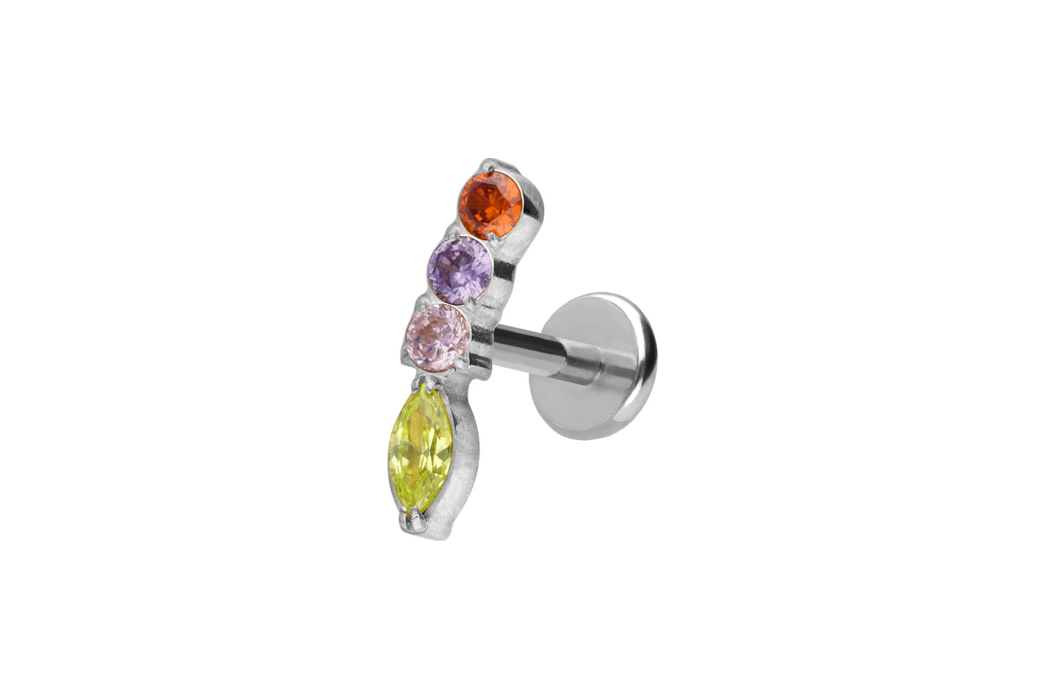 Titan Labret Piercing mit Push Fit BUNTER KRISTALLBOGEN